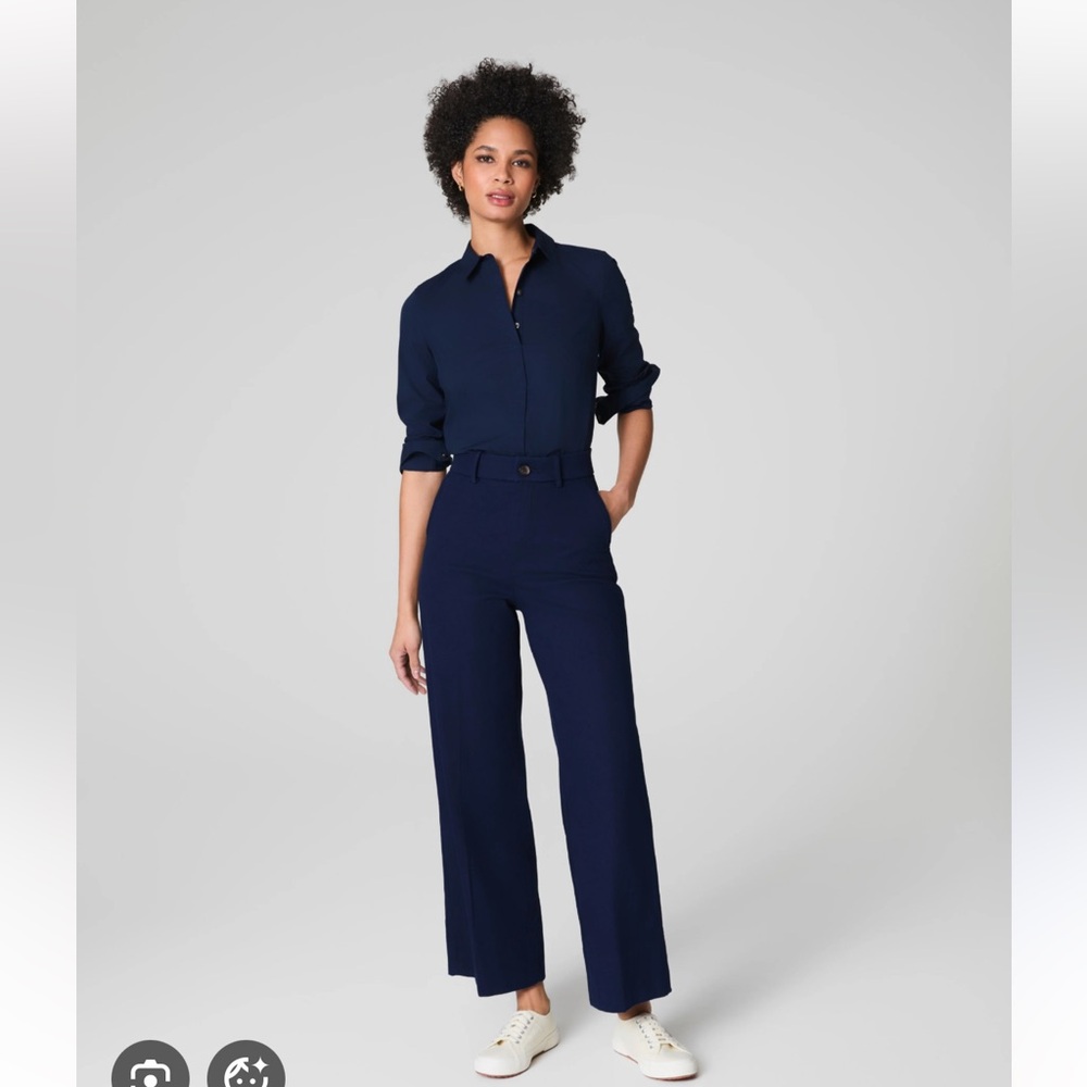 Spanx Women's Stretch Twill Cropped Wide Leg Pant in Navy - Picture 3 of 9